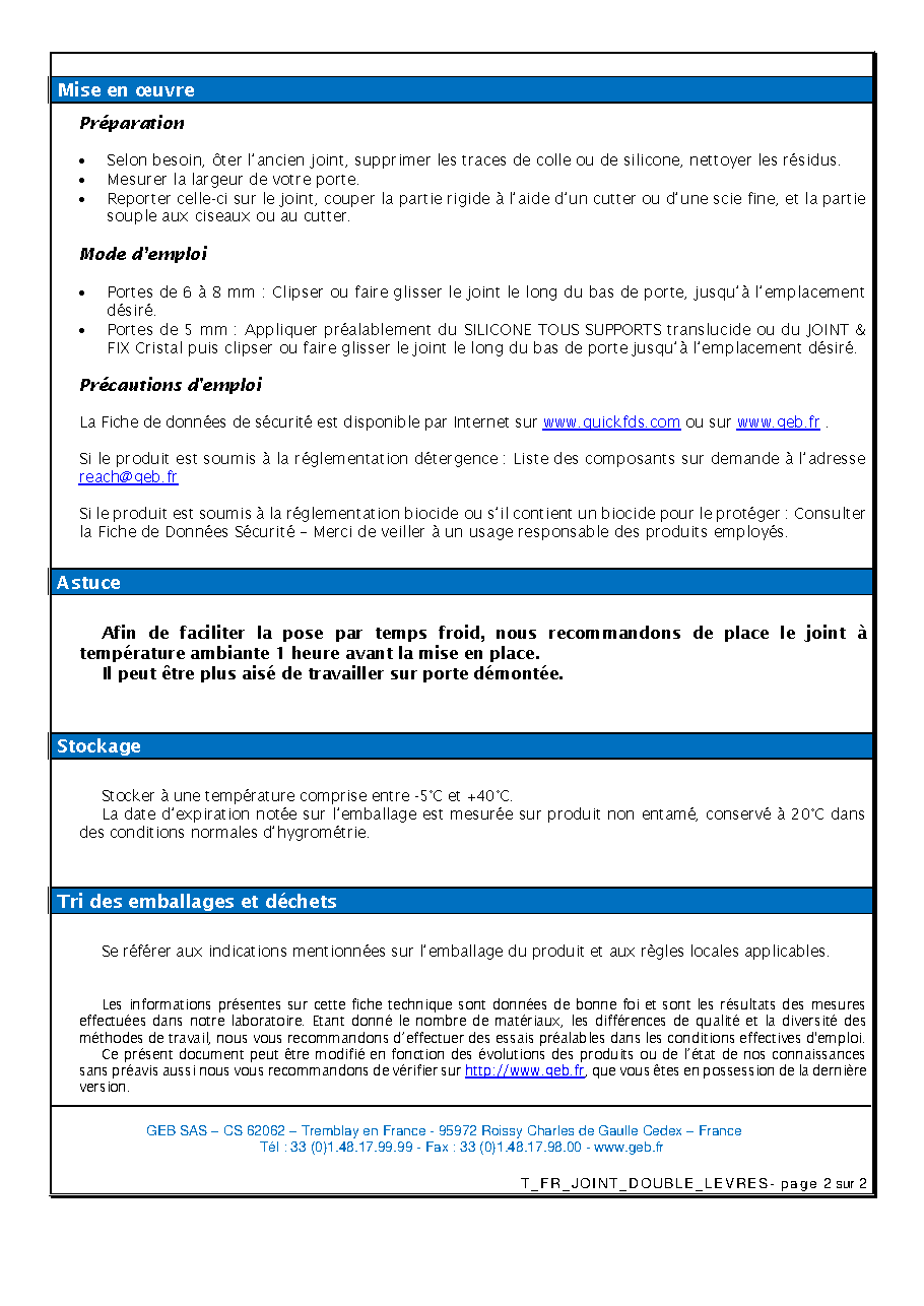 Fiche technique fournisseur