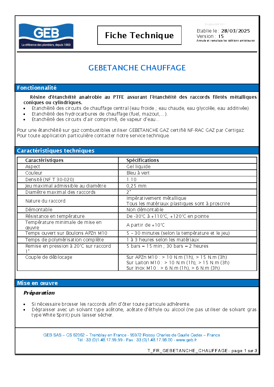 Fiche technique fournisseur