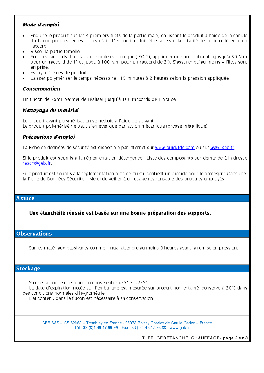 Fiche technique fournisseur