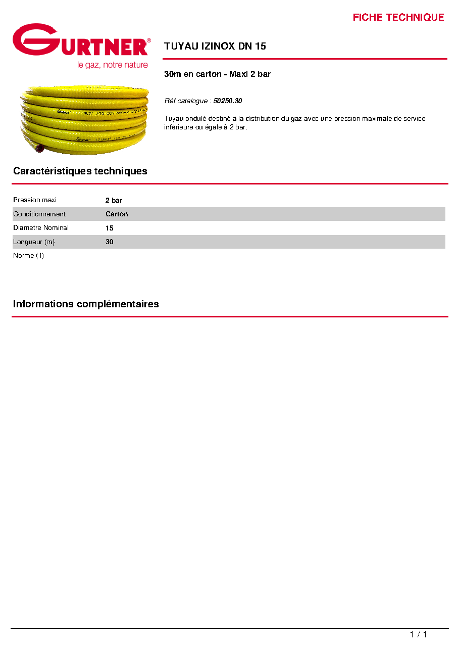 Fiche technique fournisseur