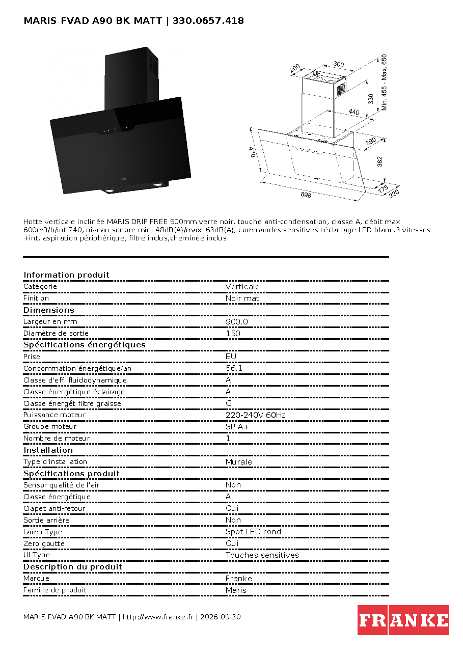 Fiche technique fournisseur