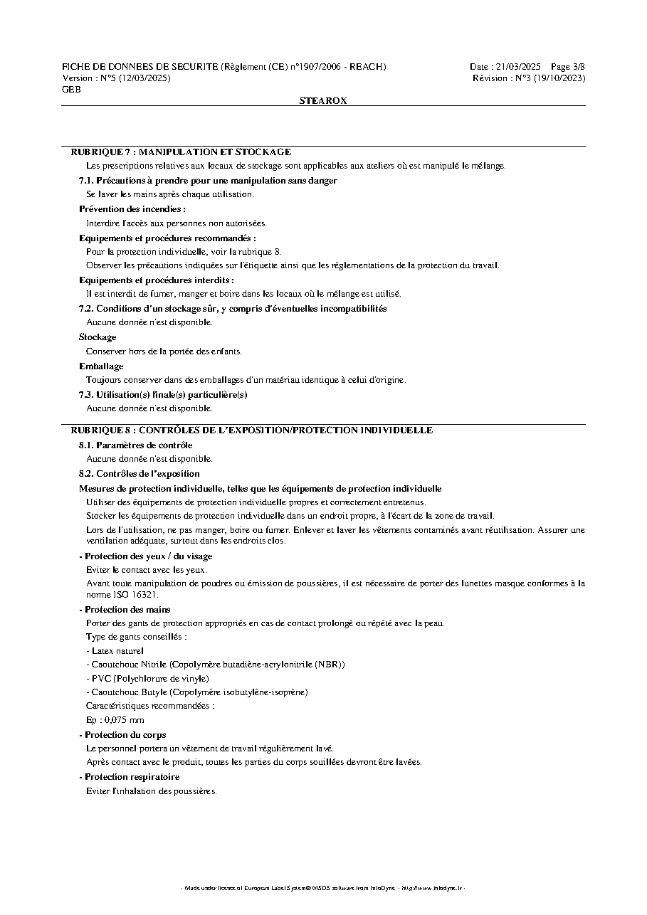 Fiche technique fournisseur