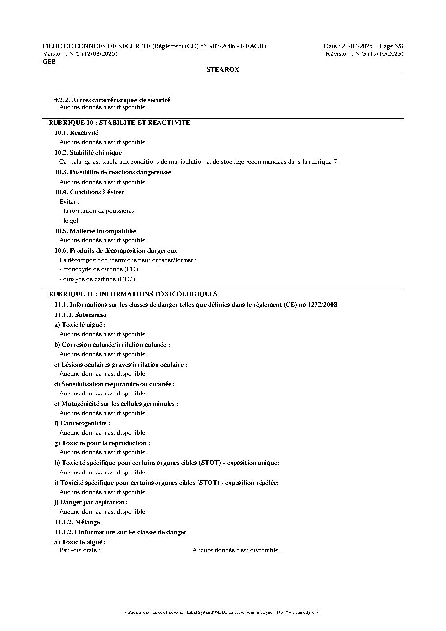 Fiche technique fournisseur