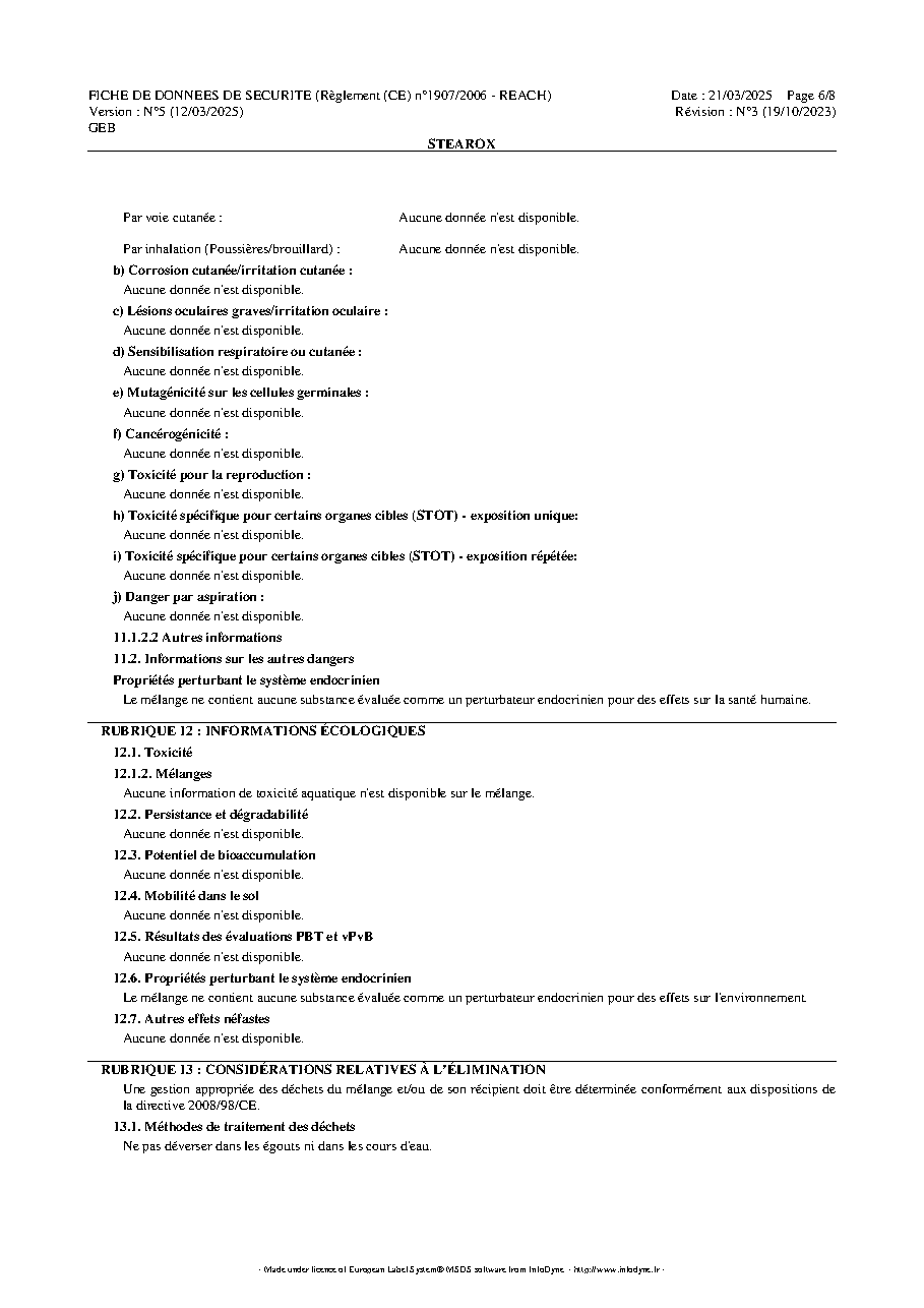 Fiche technique fournisseur