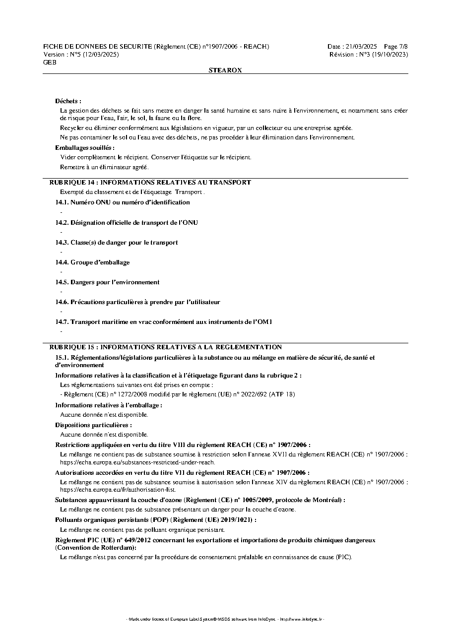 Fiche technique fournisseur