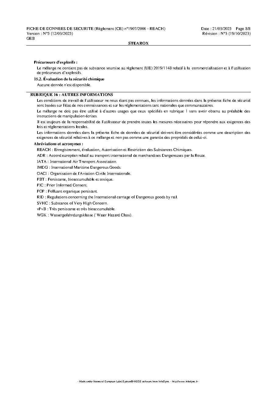 Fiche technique fournisseur