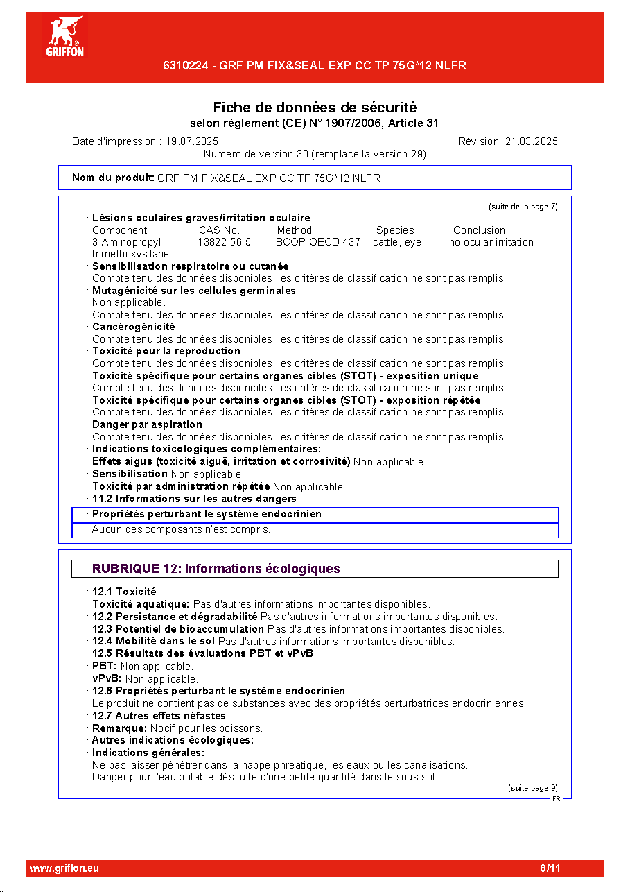 Fiche technique fournisseur