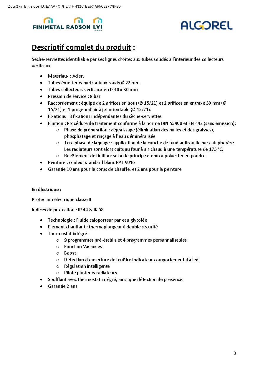 Fiche technique fournisseur
