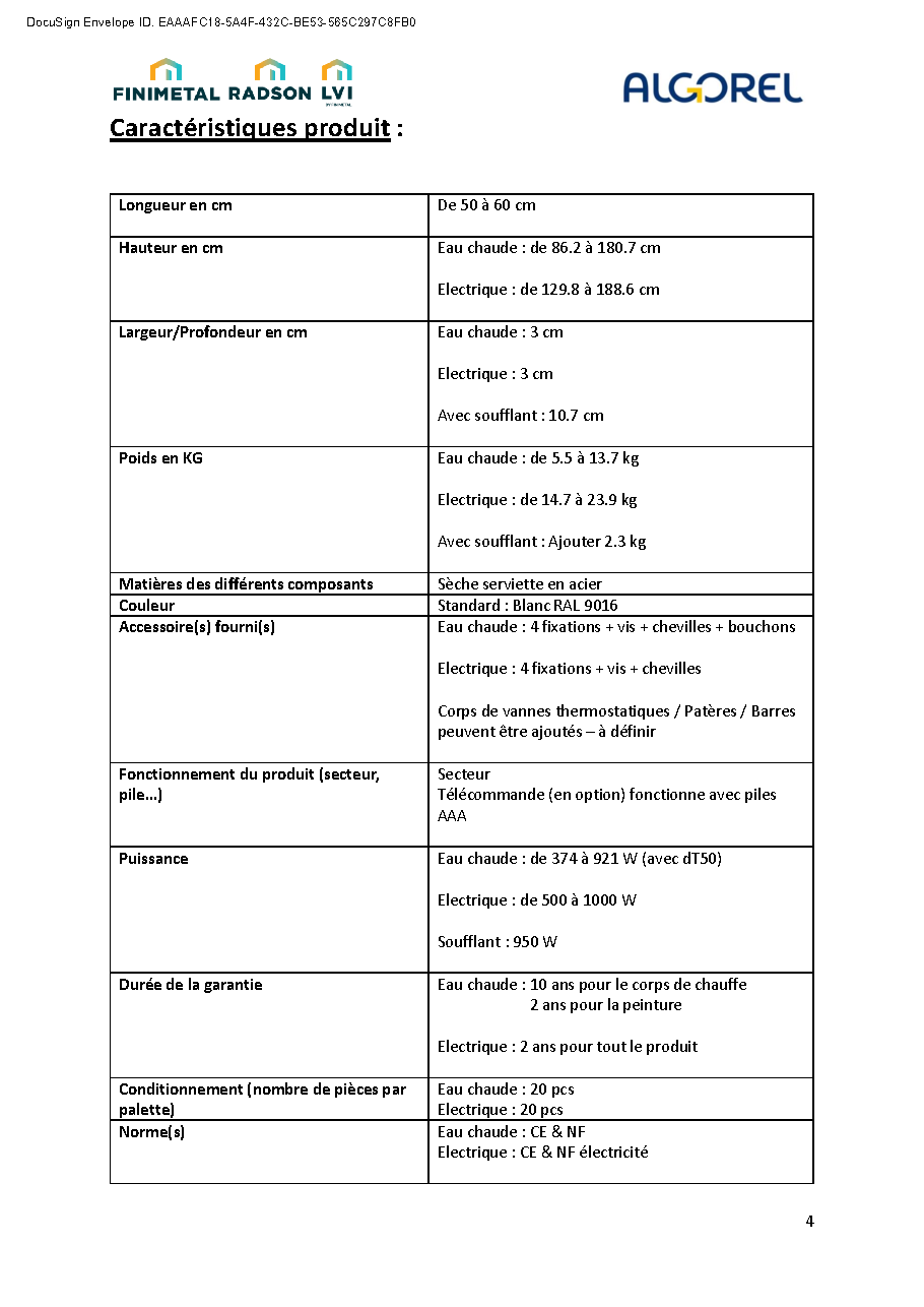Fiche technique fournisseur