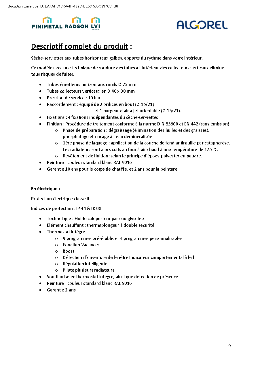 Fiche technique fournisseur