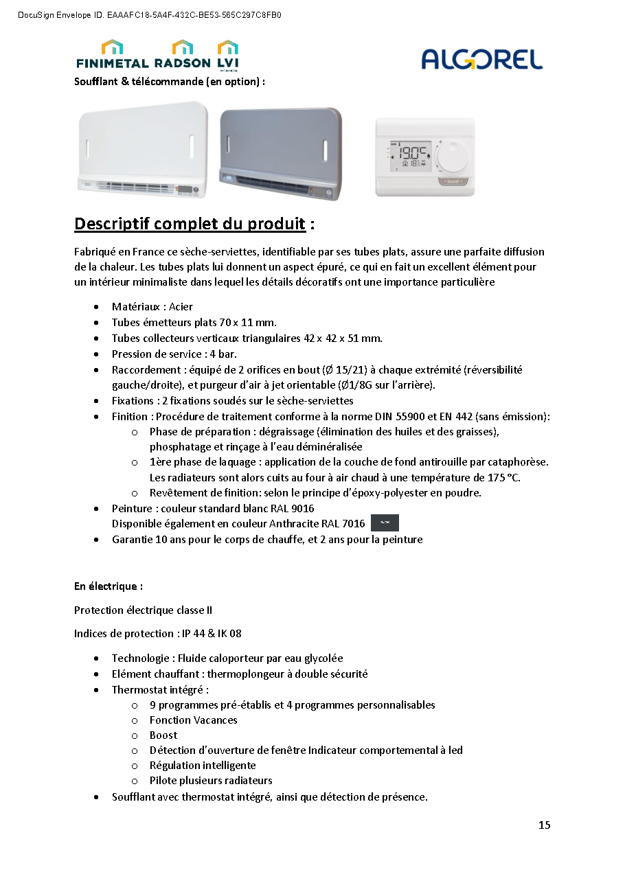 Fiche technique fournisseur