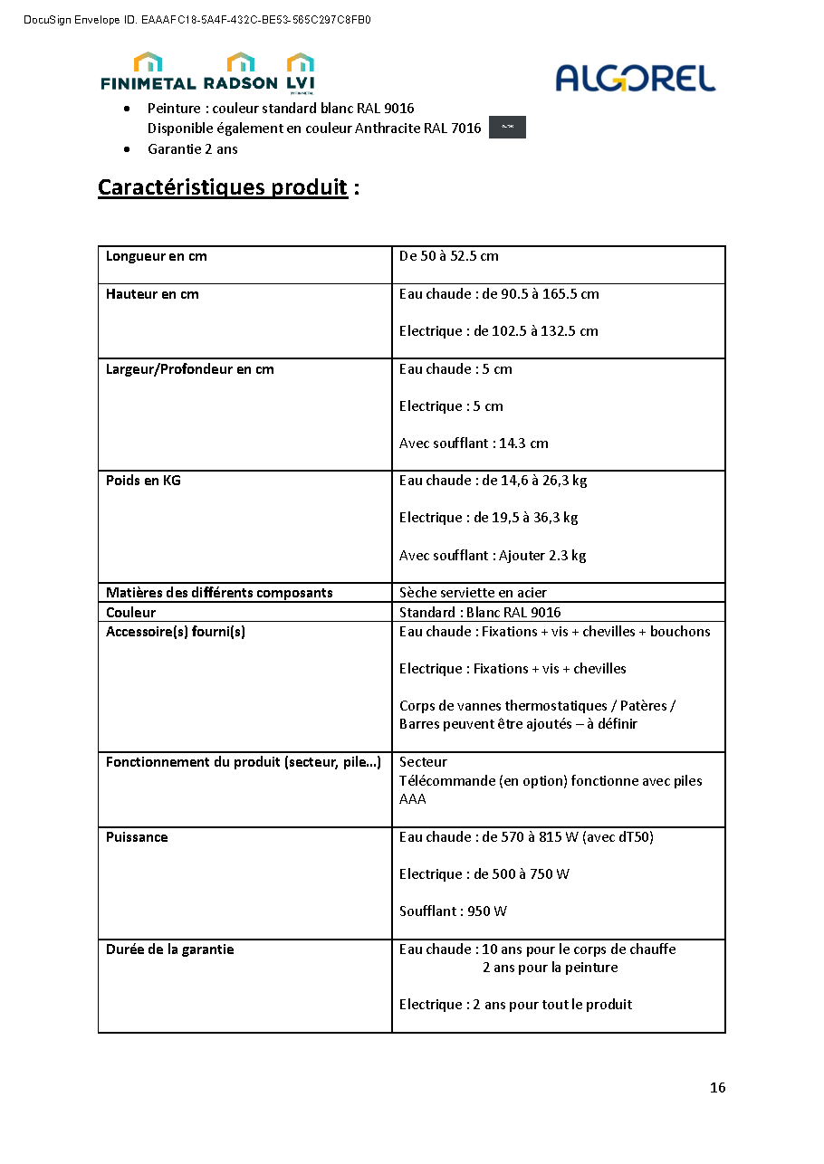Fiche technique fournisseur