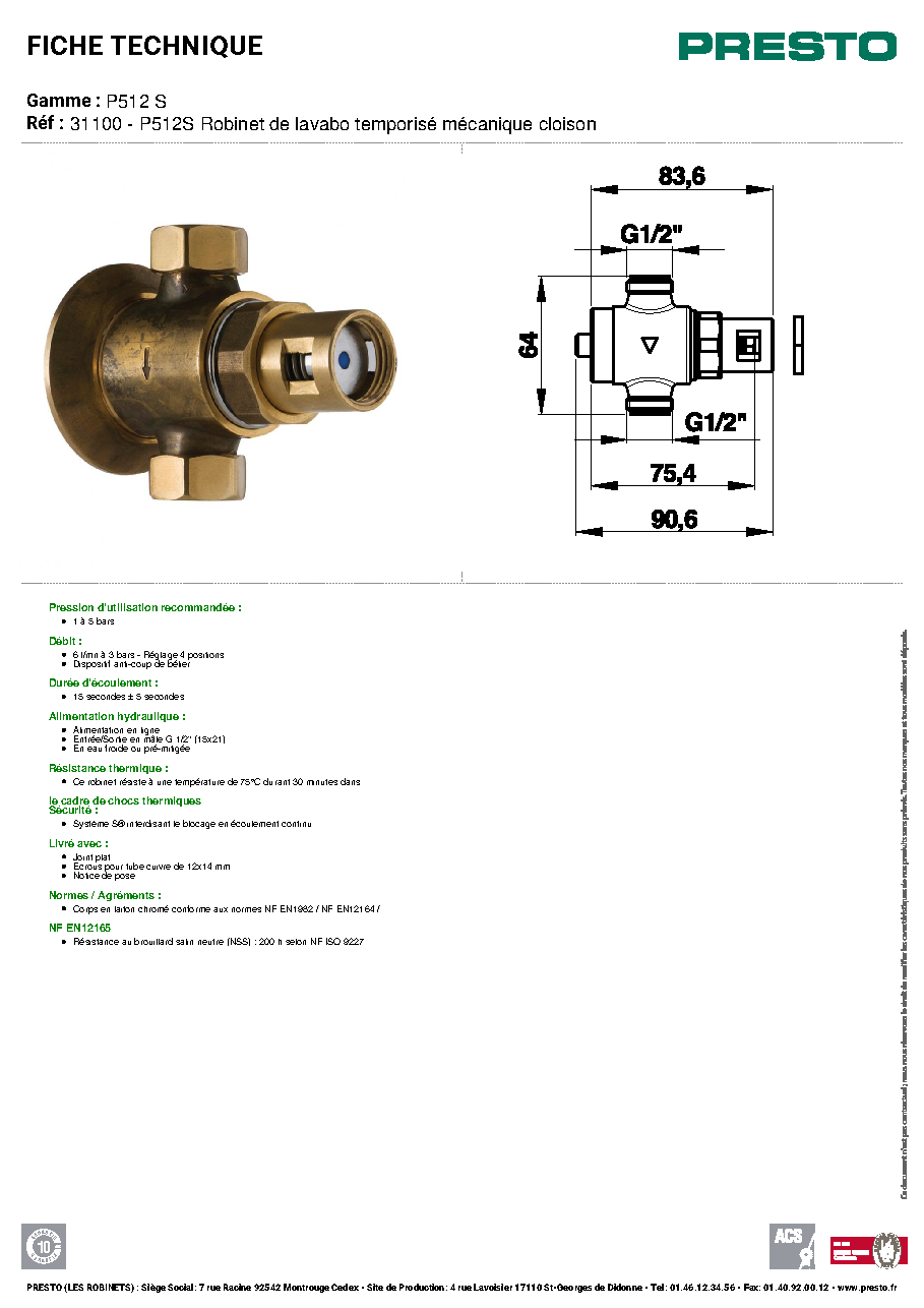 Fiche technique fournisseur