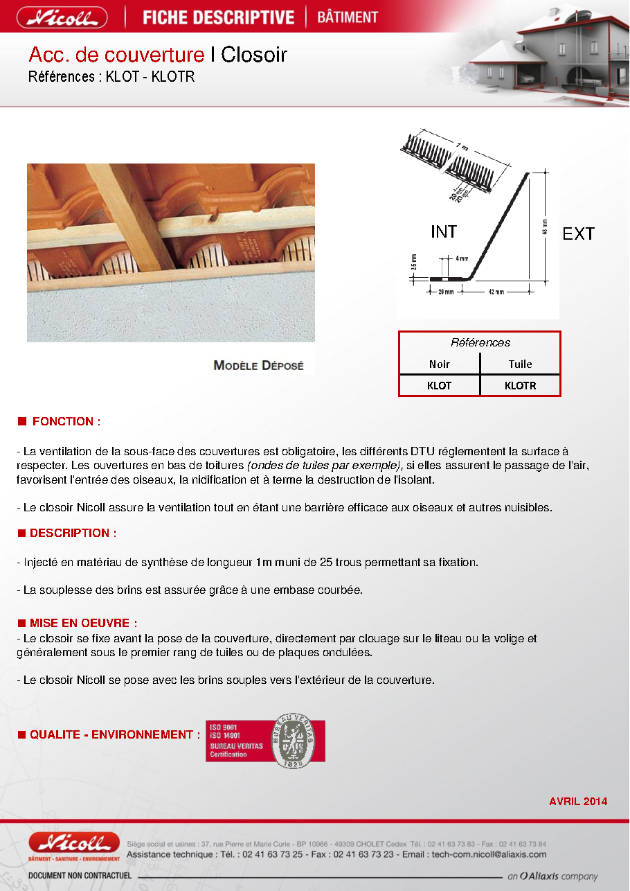 Fiche technique fournisseur