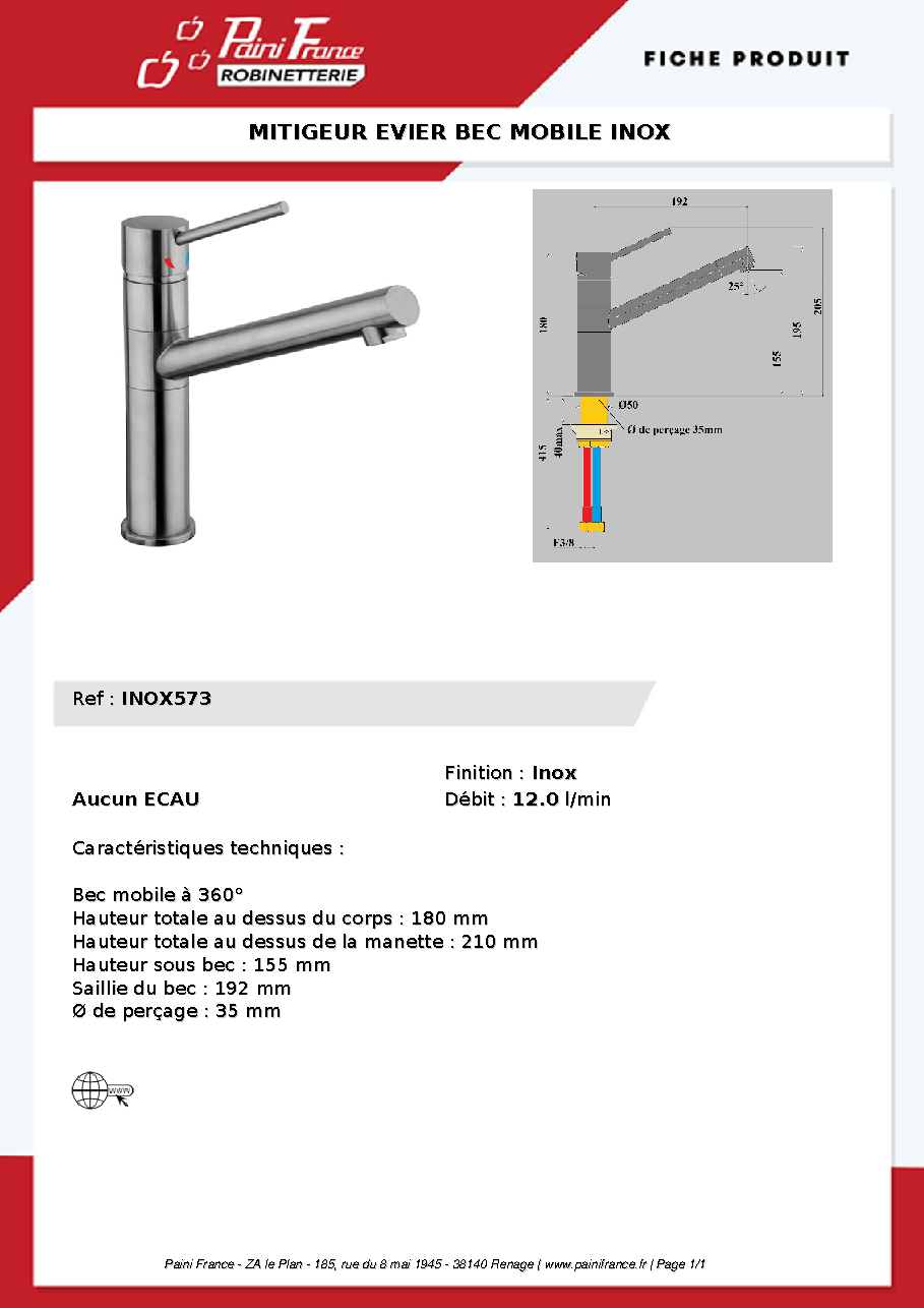 Fiche technique fournisseur