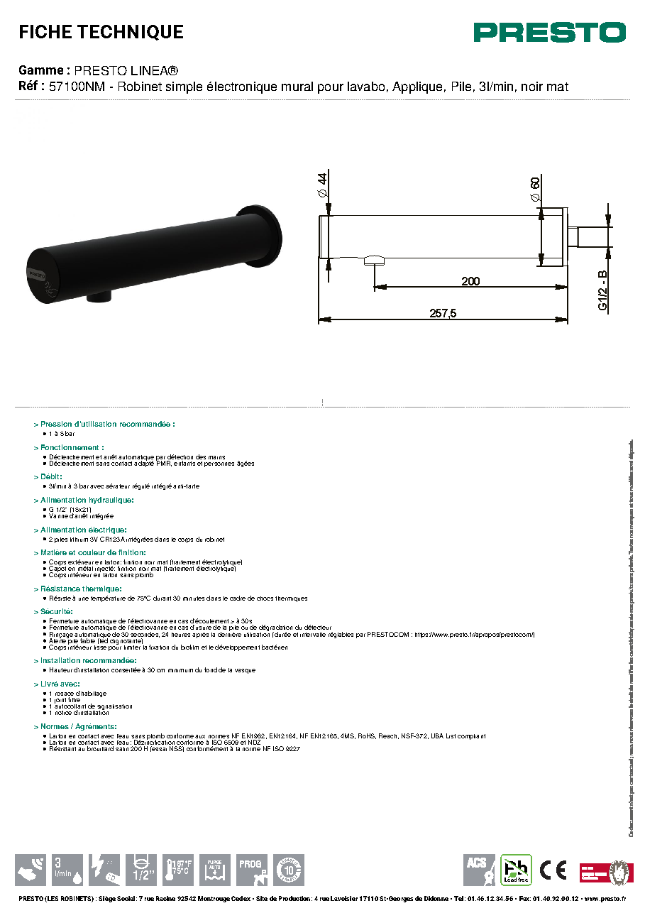 Fiche technique fournisseur