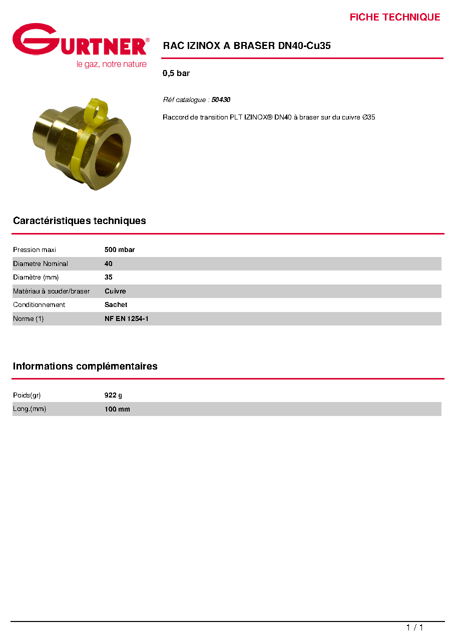 Fiche technique fournisseur