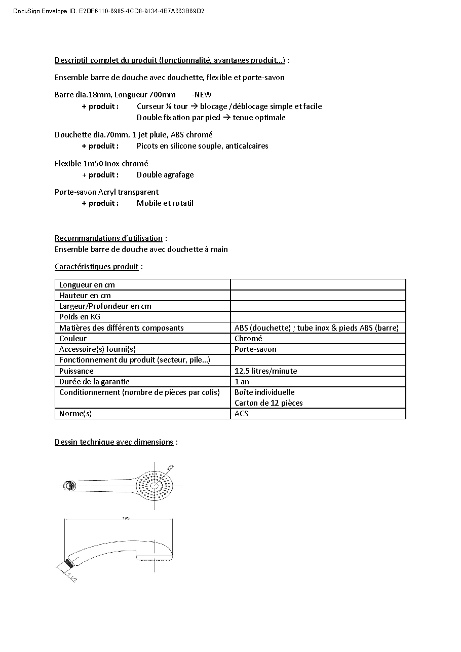 Fiche technique fournisseur