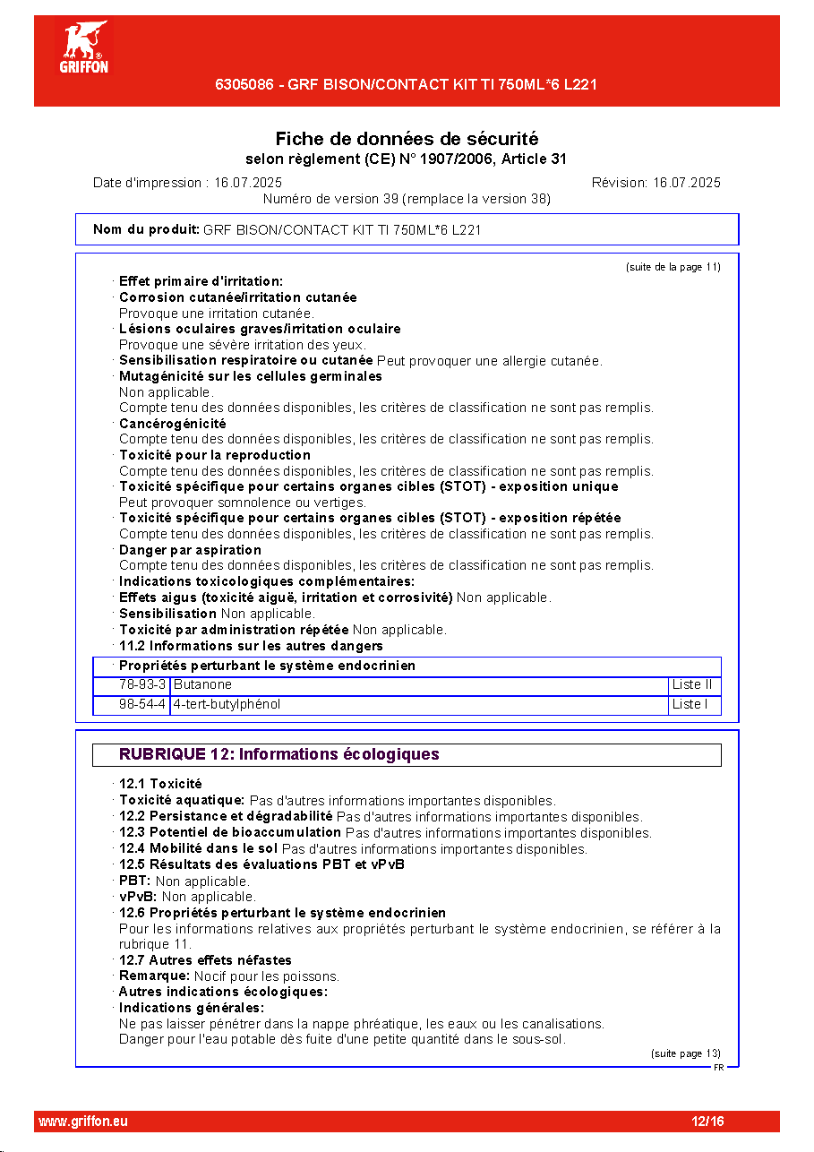 Fiche technique fournisseur