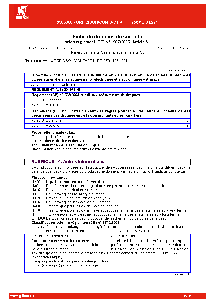 Fiche technique fournisseur
