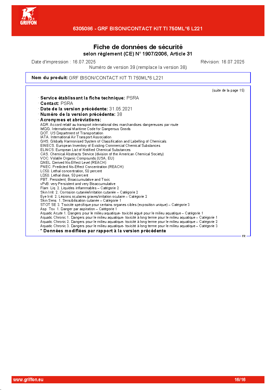 Fiche technique fournisseur