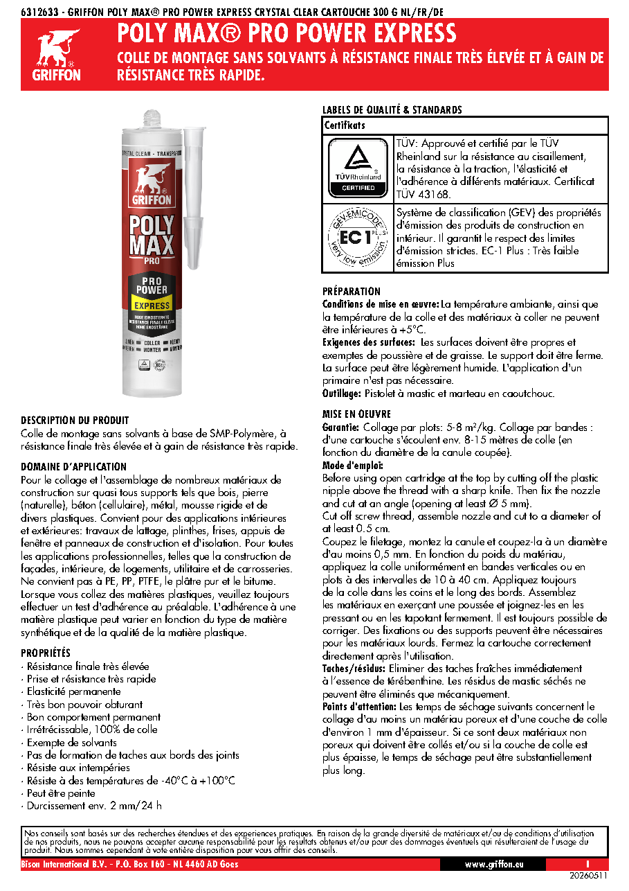 Fiche technique fournisseur