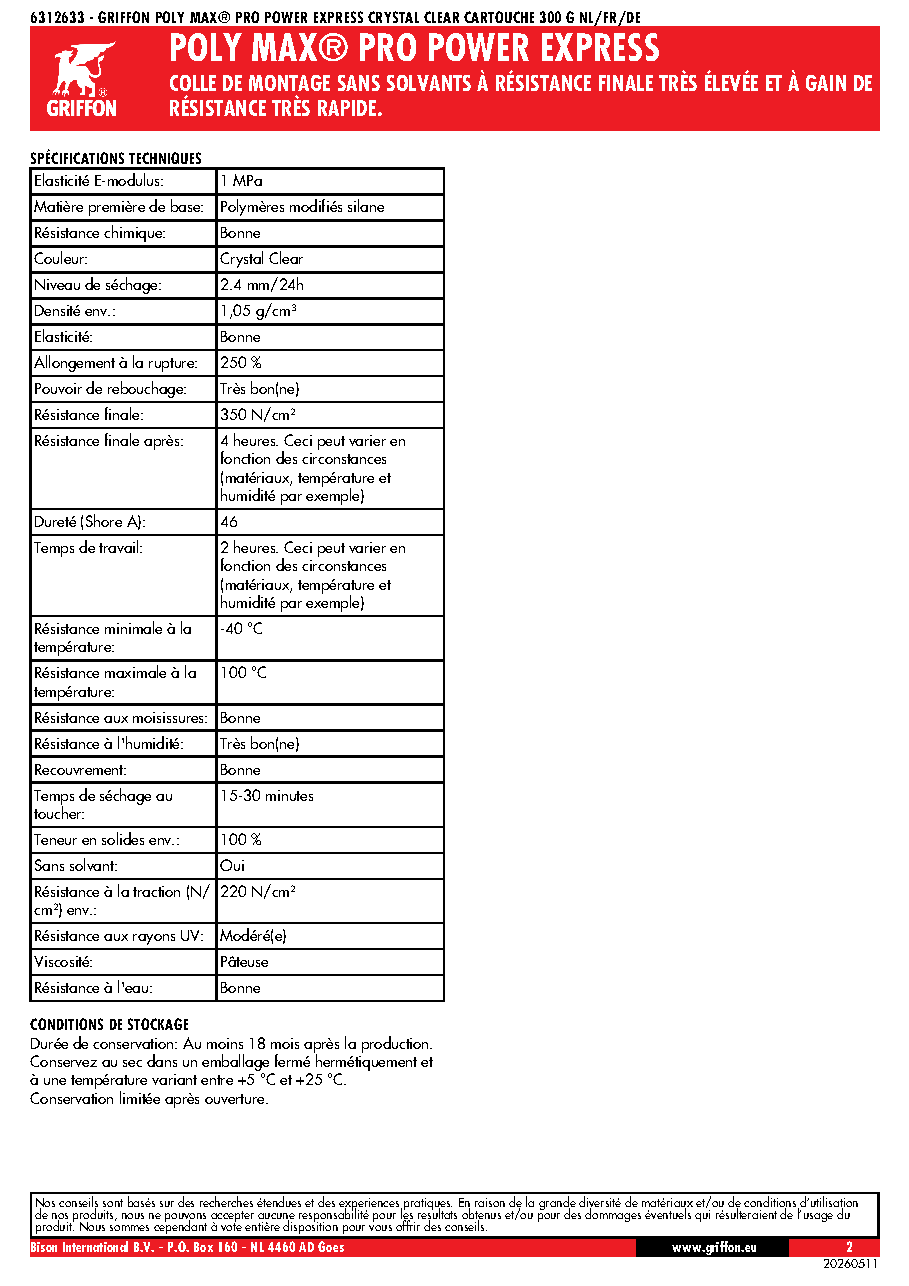 Fiche technique fournisseur