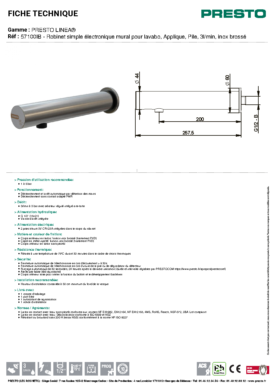 Fiche technique fournisseur