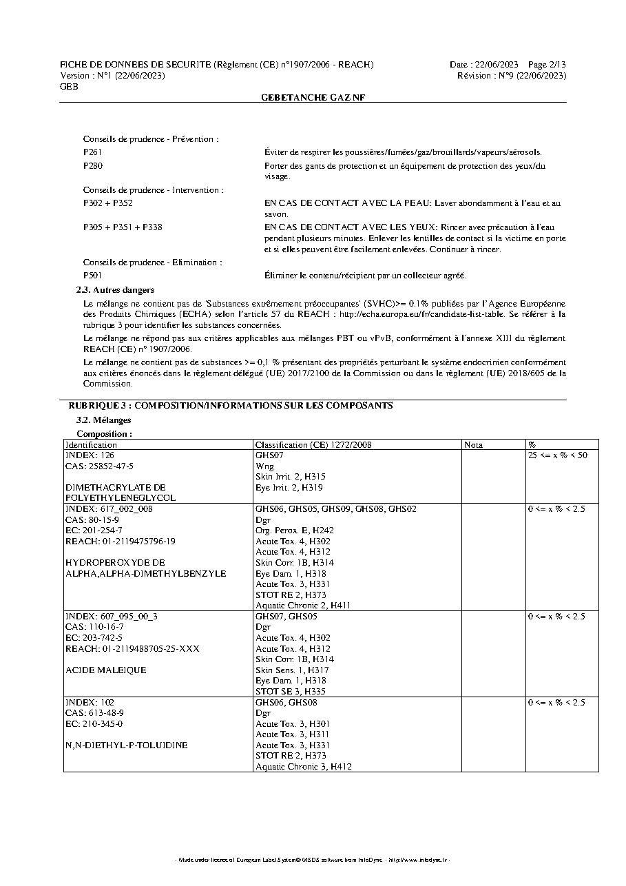 Fiche technique fournisseur
