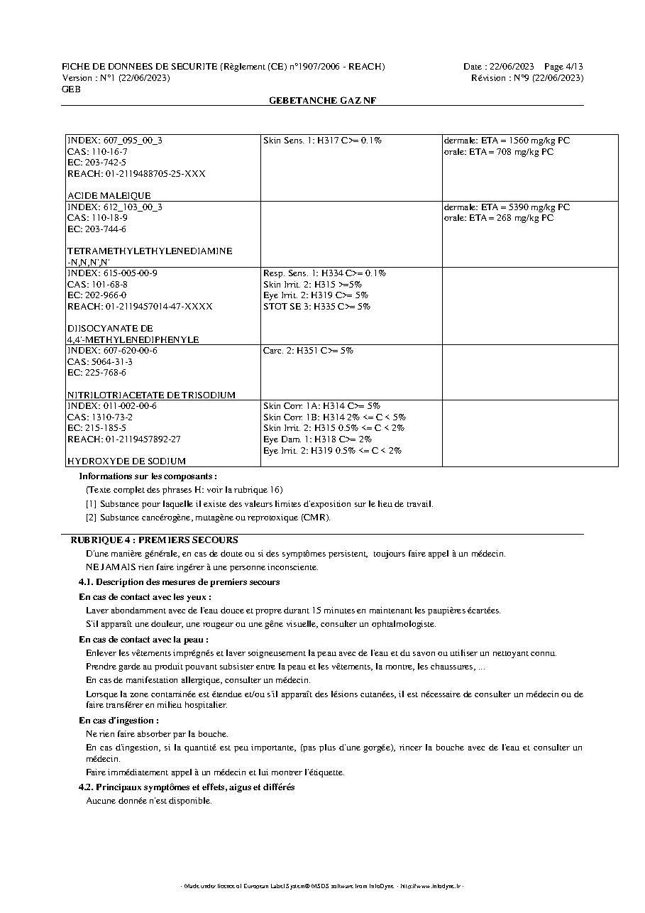 Fiche technique fournisseur