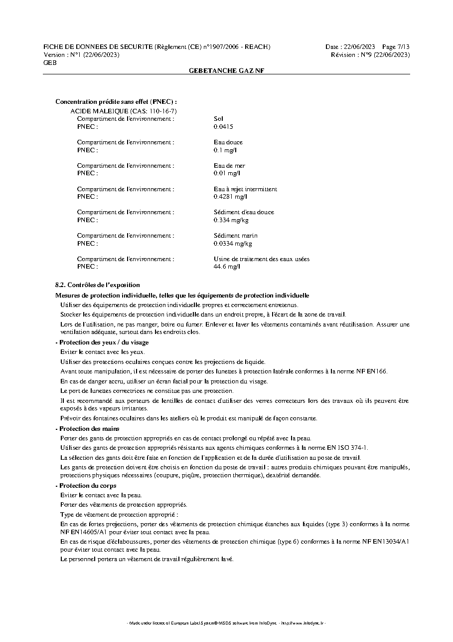 Fiche technique fournisseur