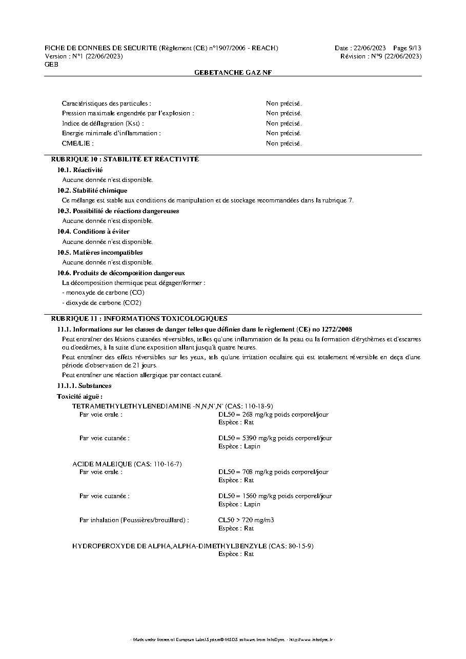 Fiche technique fournisseur