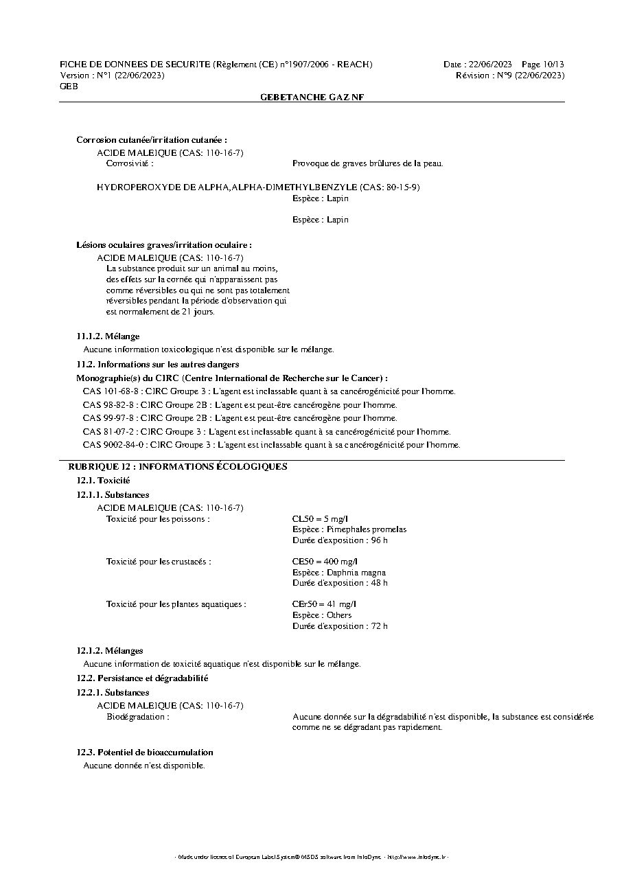 Fiche technique fournisseur