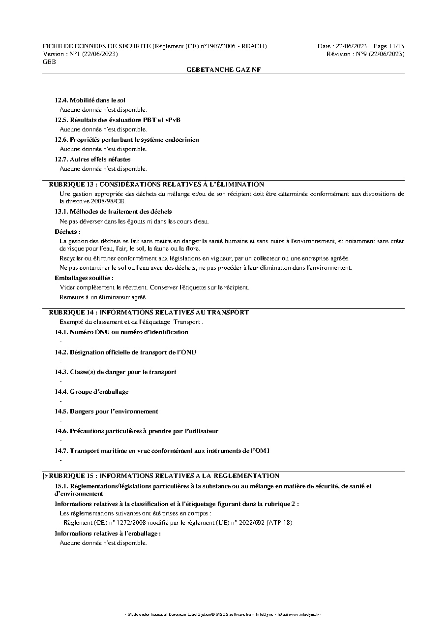 Fiche technique fournisseur