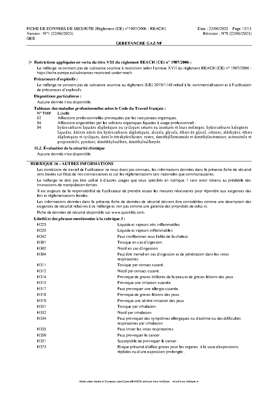 Fiche technique fournisseur