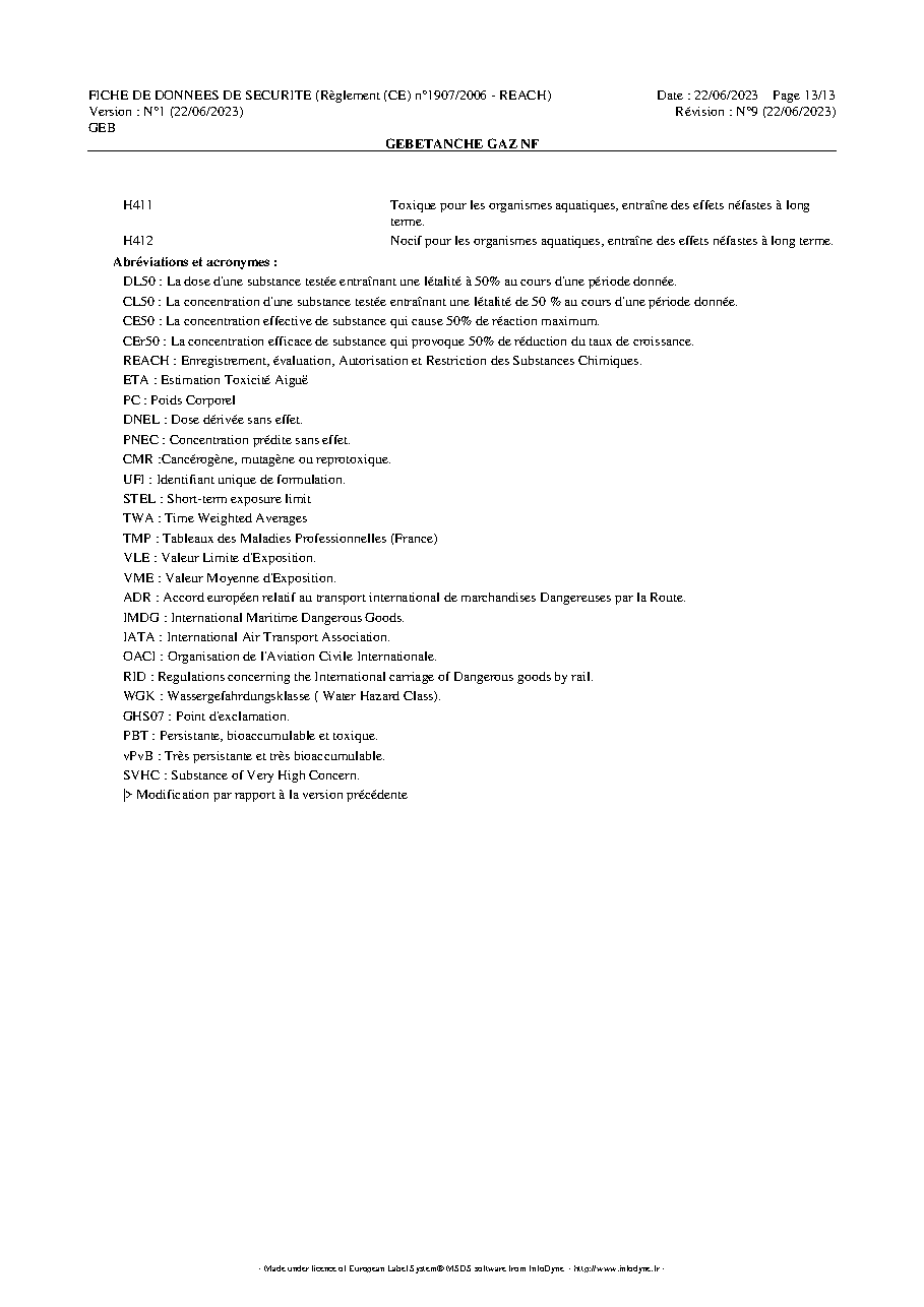 Fiche technique fournisseur