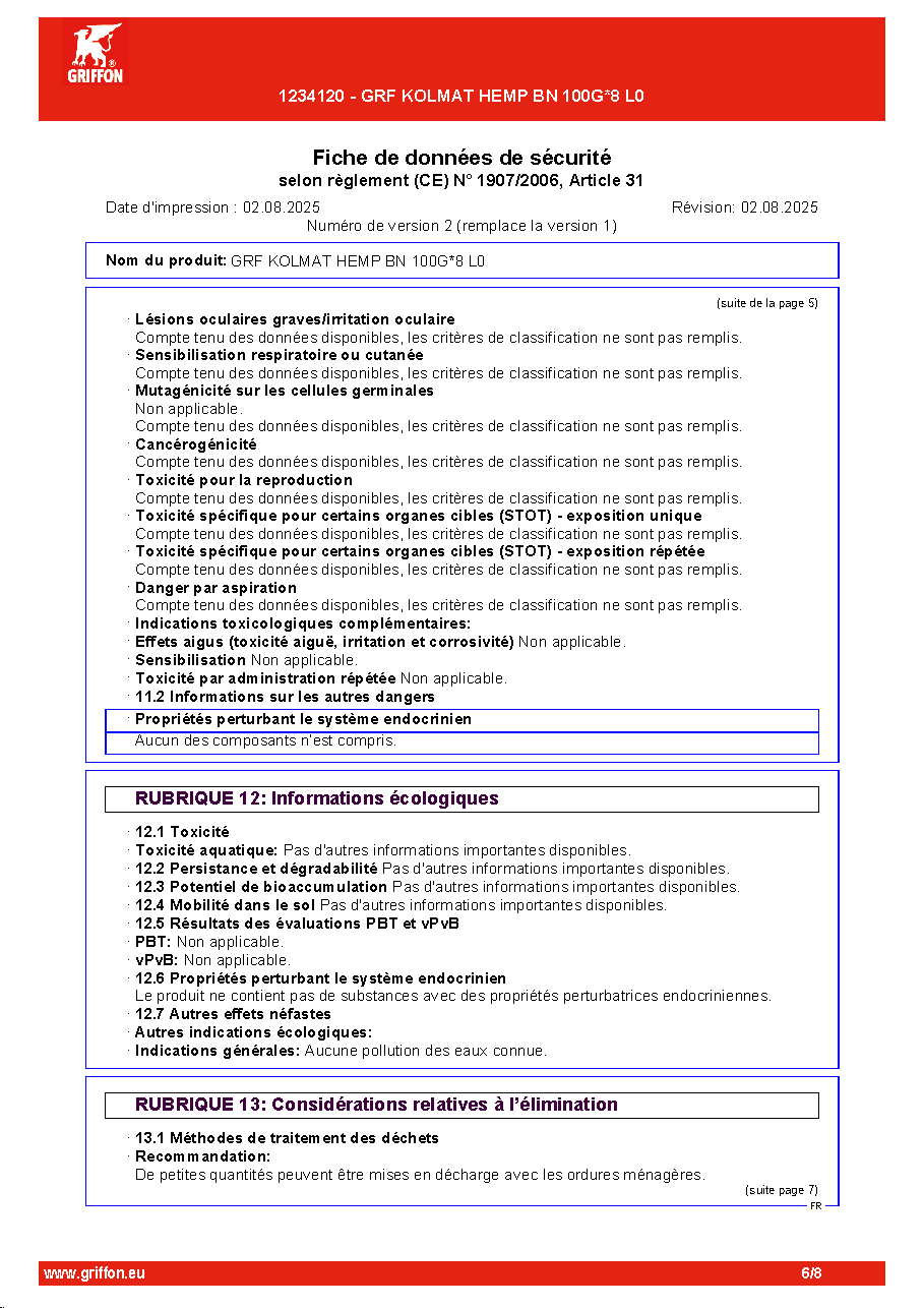 Fiche technique fournisseur