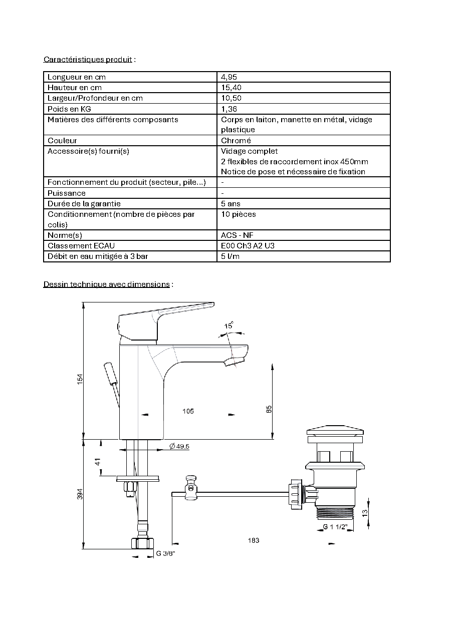 Fiche technique fournisseur