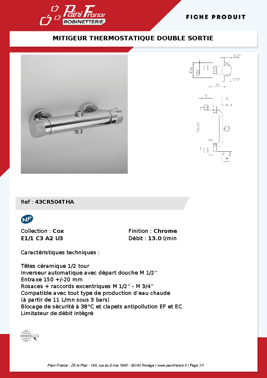 Fiche technique fournisseur