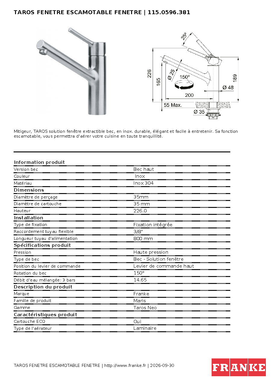 Fiche technique fournisseur