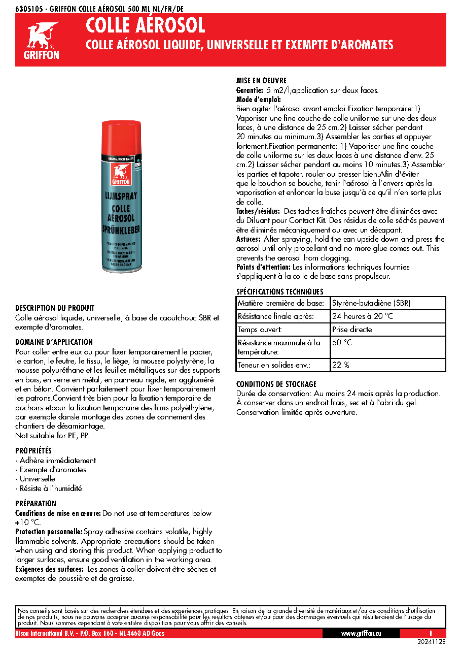 Fiche technique fournisseur