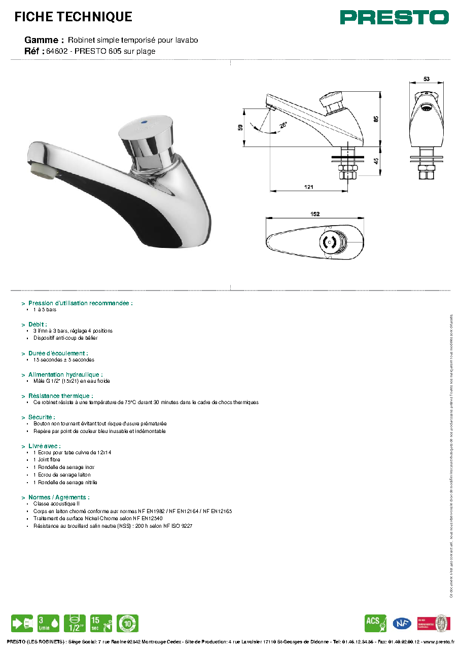 Fiche technique fournisseur