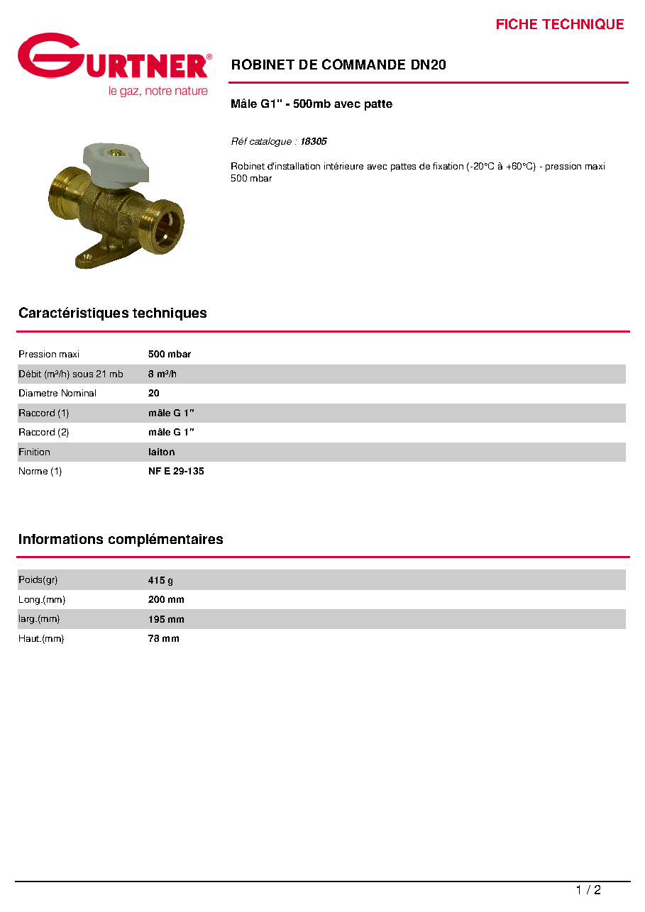 Fiche technique fournisseur