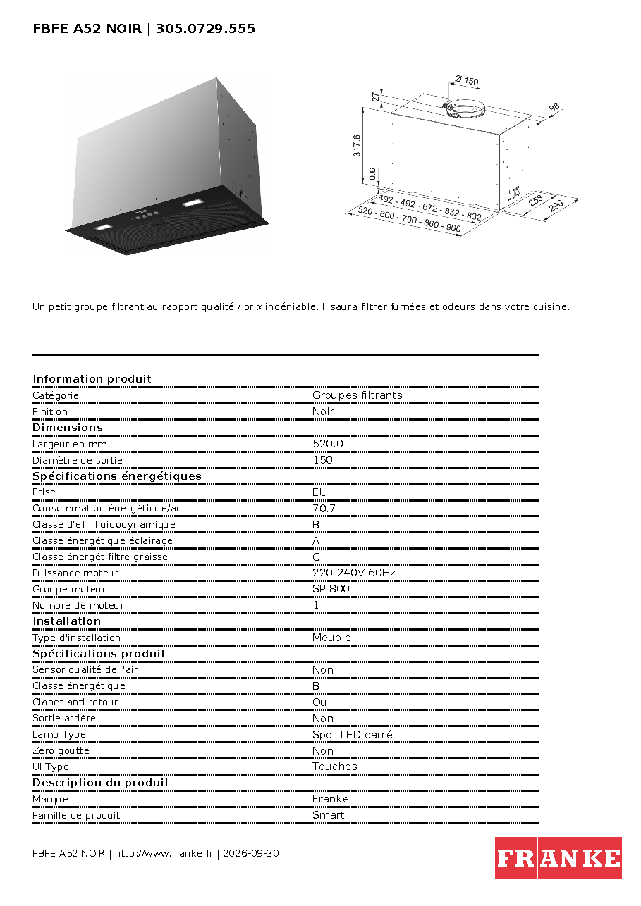 Fiche technique fournisseur