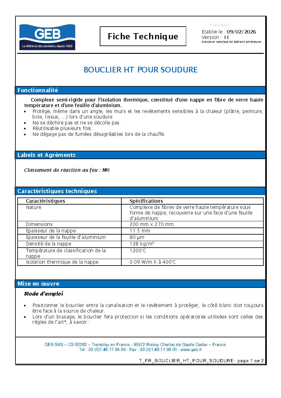 Fiche technique fournisseur