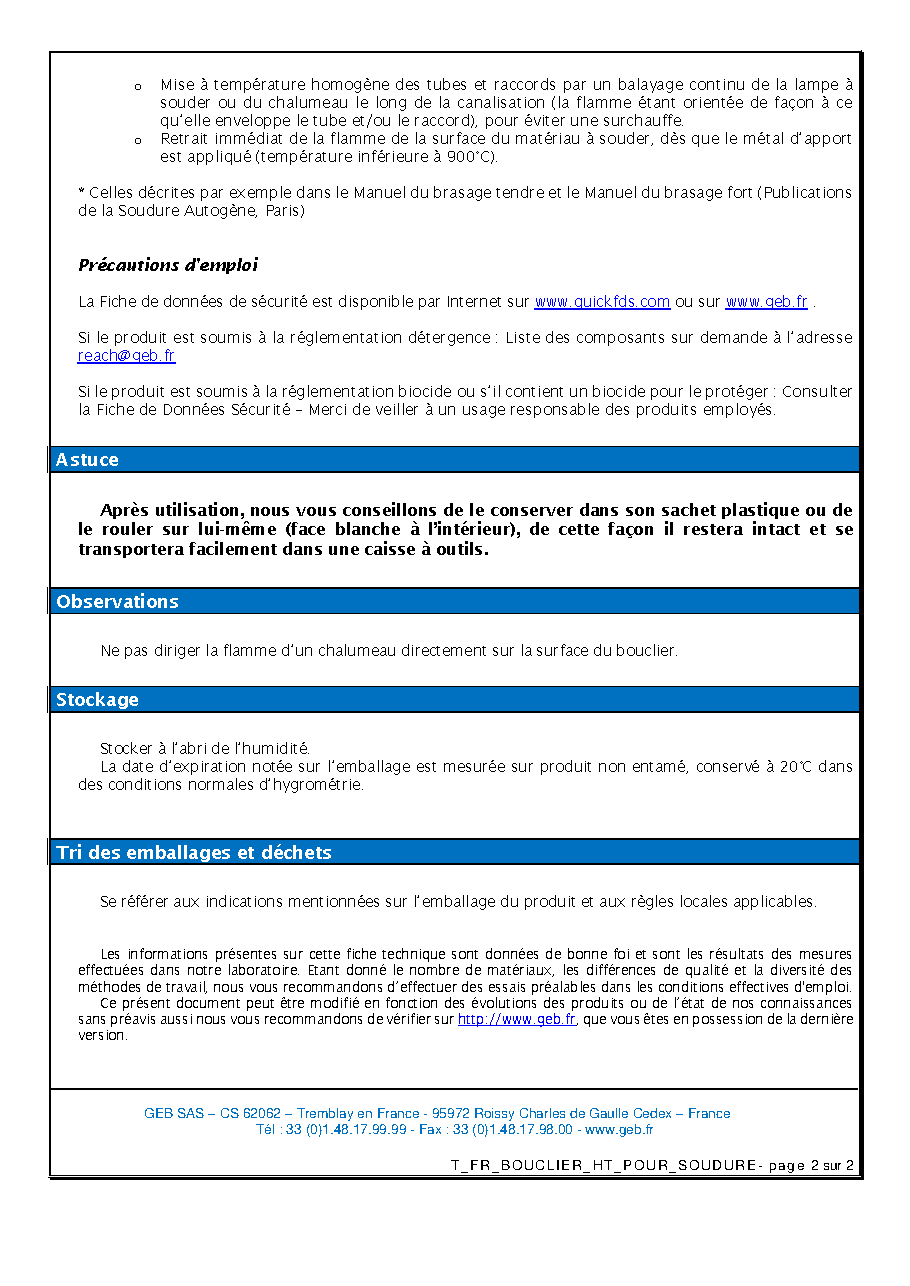 Fiche technique fournisseur
