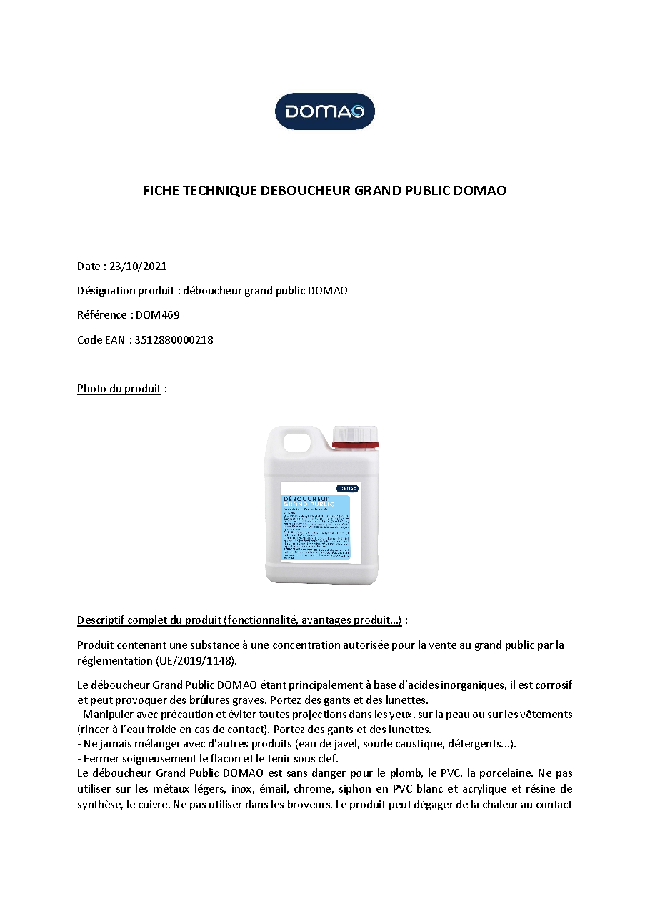 Fiche technique fournisseur