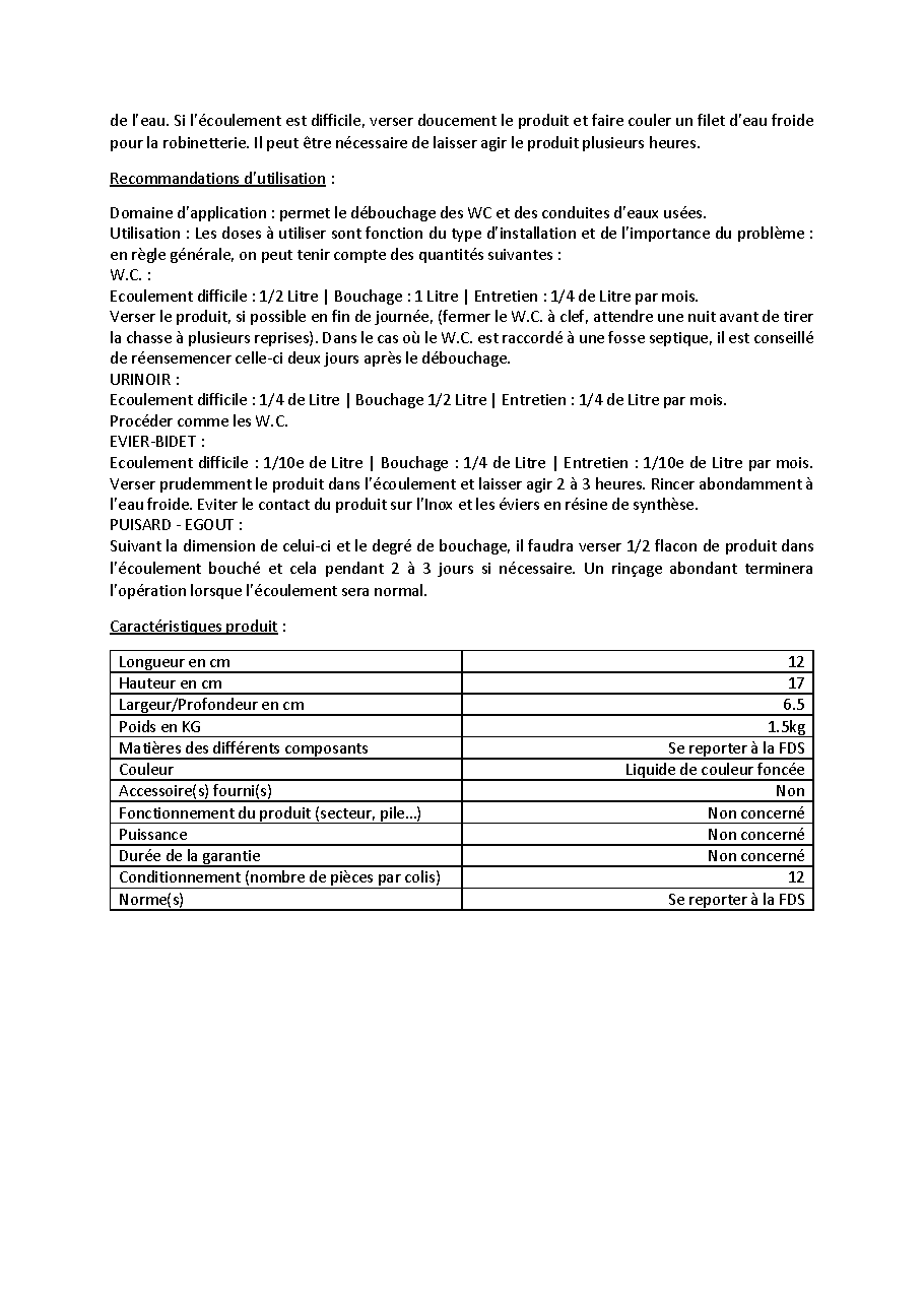 Fiche technique fournisseur