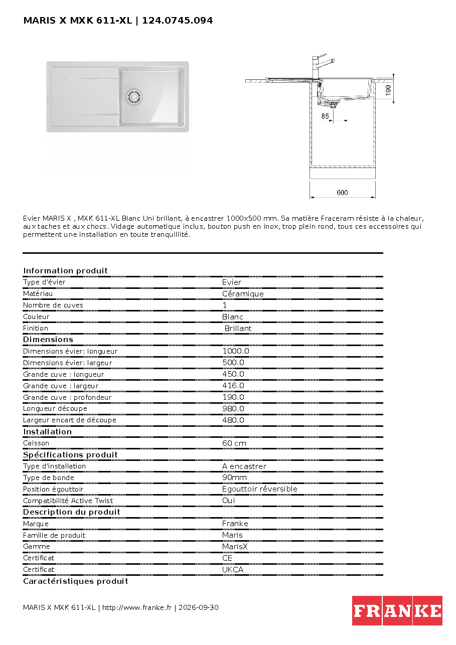 Fiche technique fournisseur