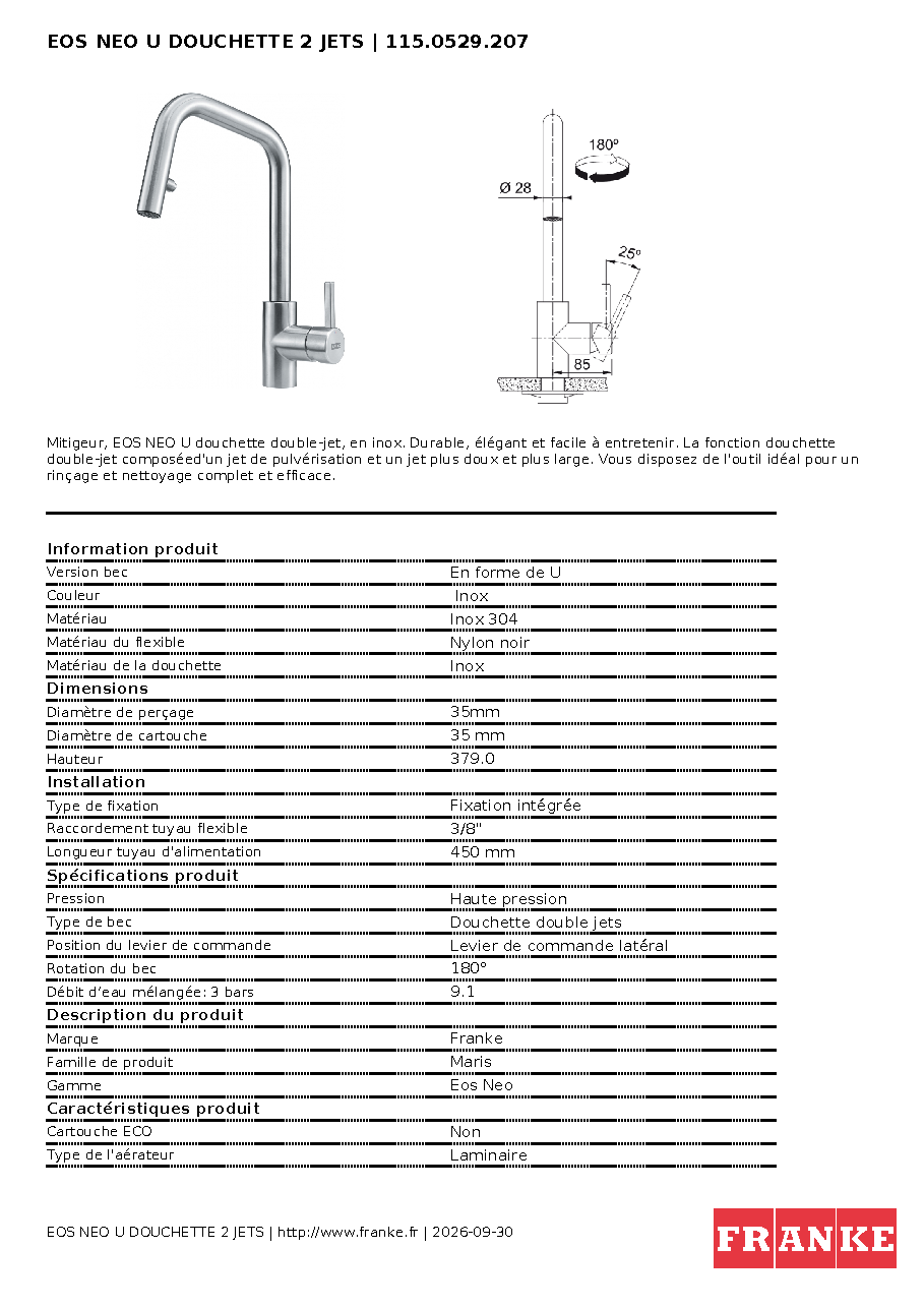 Fiche technique fournisseur